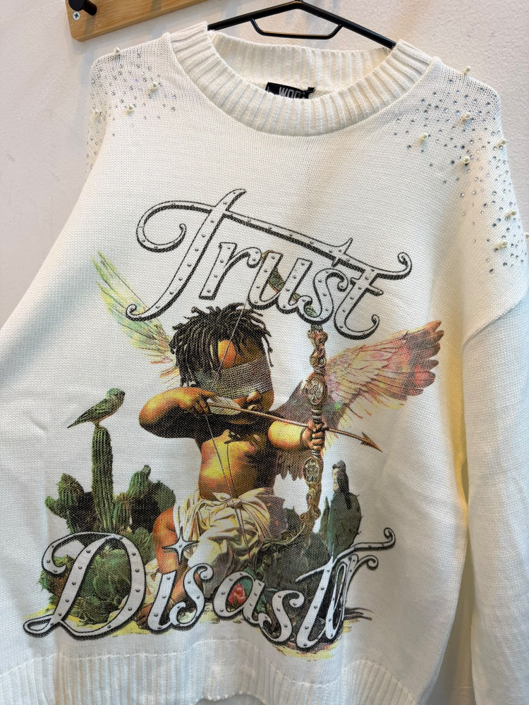 Maglione bianco Trust con stampa arciere alato