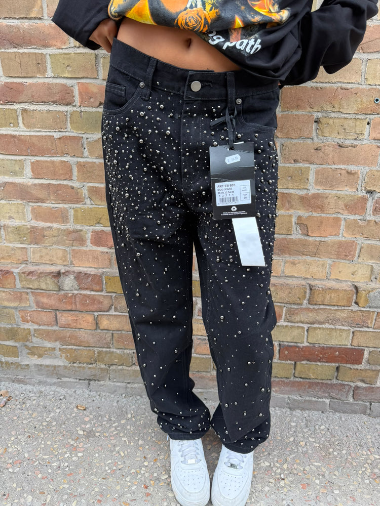 Jeans con Punti Metallici — Neri